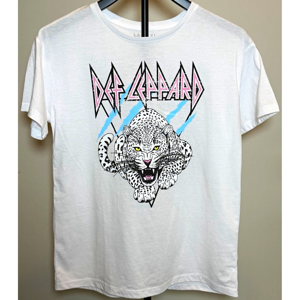 Def Leppard Women's White Cotton/Poly Knit Logo Graphic Crew Neck Tee XXL